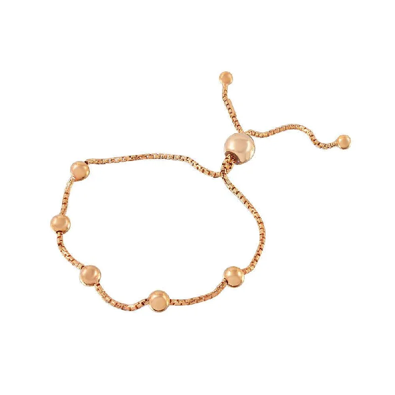 Silver 925 Rose Gold Plated 8 Beaded Italian Lariat Bracelets - ARB00017RGP