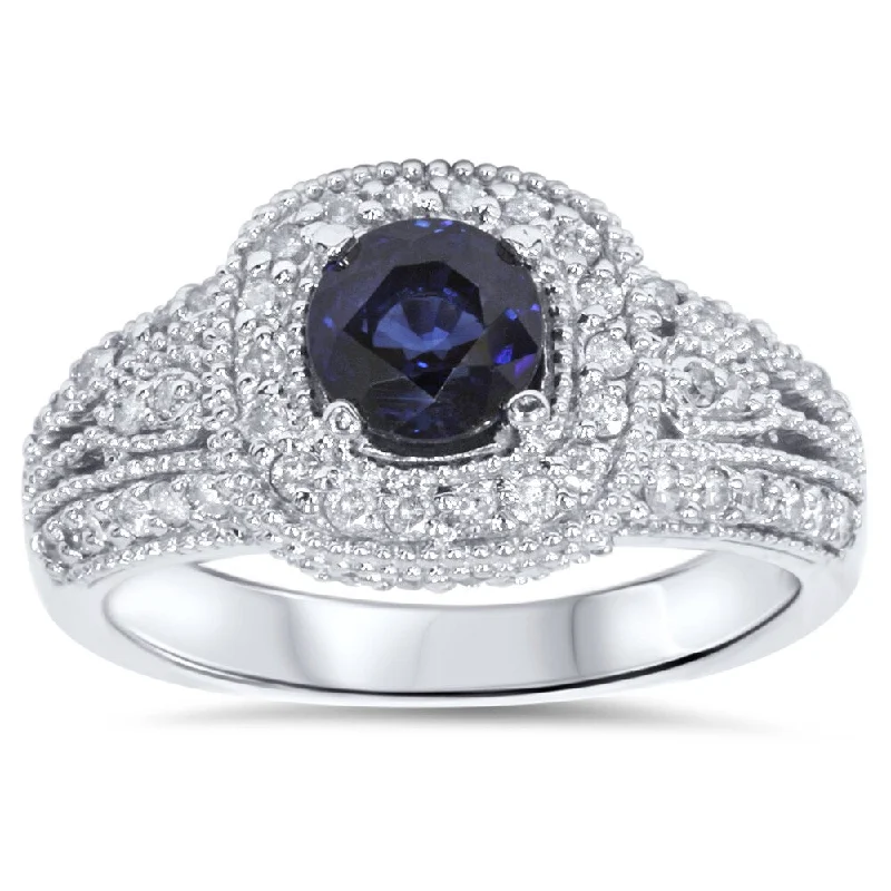 Pompeii3 14k White Gold 1/ 2ct TDW Diamond Blue Sapphire Engagement Ring (I-J, I2-I3)