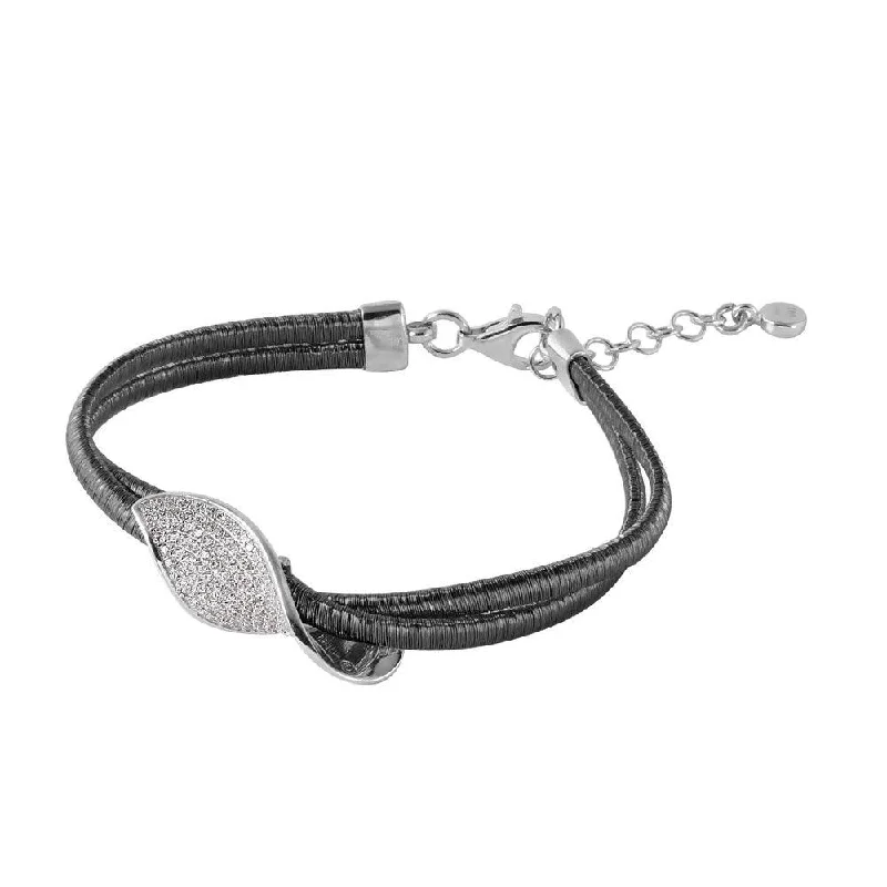 Silver 925 Black Rhodium Plated Italian Bracelet With Micro Pave CZ Curved Accent - ITB00206BLK-RH