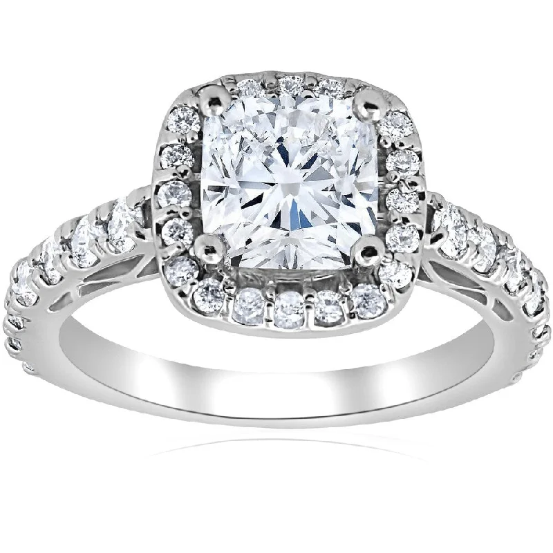 Pompeii3 14k White Gold 2 1/5ct Cushion Diamond Clarity Enhanced Halo Vintage Engagement Ring