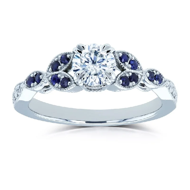 Annello by Kobelli 14k White Gold 5/8ct TGW Moissanite with Sapphire and Diamond Accents Leafy Engagement Ring (DEF/VS, GH/I)