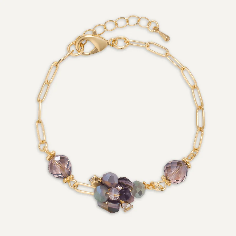 Purple Crystal Cluster Clasp Bracelet In Gold-Tone