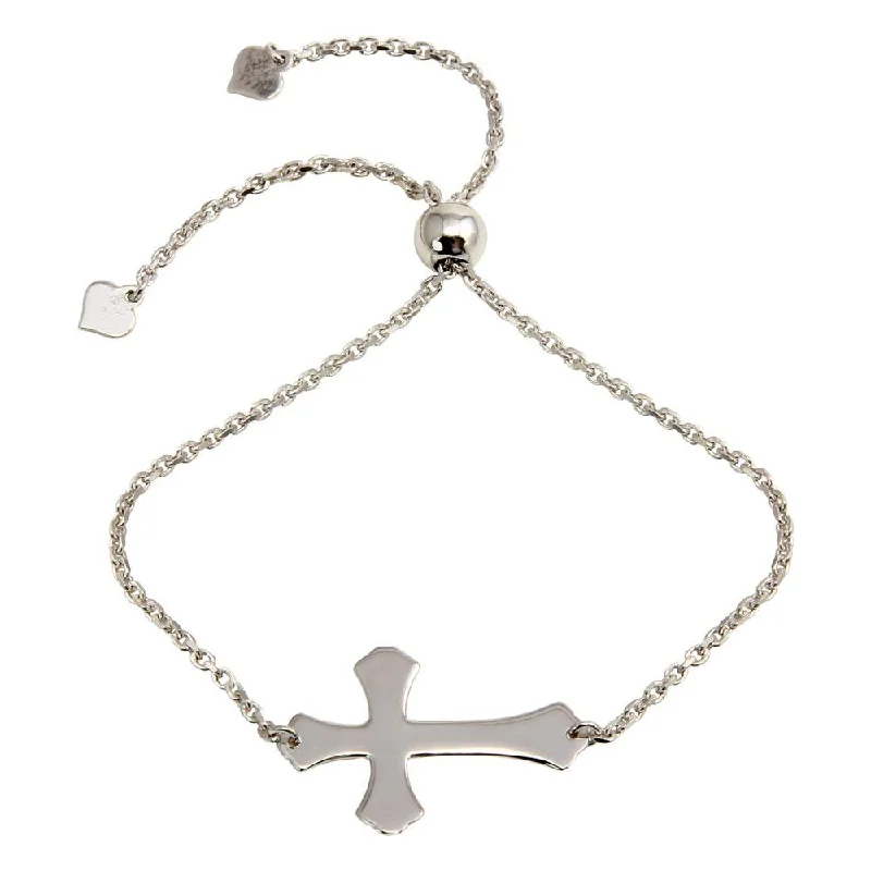 Rhodium Plated 925 Sterling Silver Lariat Side Way Cross Bracelet - DIB00063RH