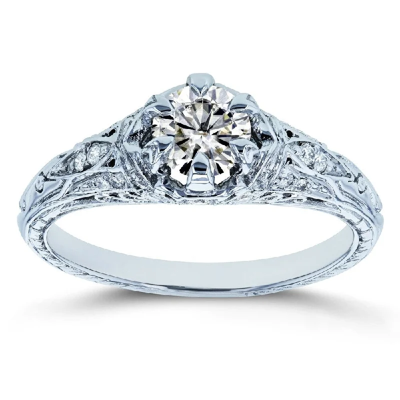 Annello by Kobelli 14k White Gold 5/8ct TGW Moissanite and Diamond 6-Prong Antique Engagement Ring