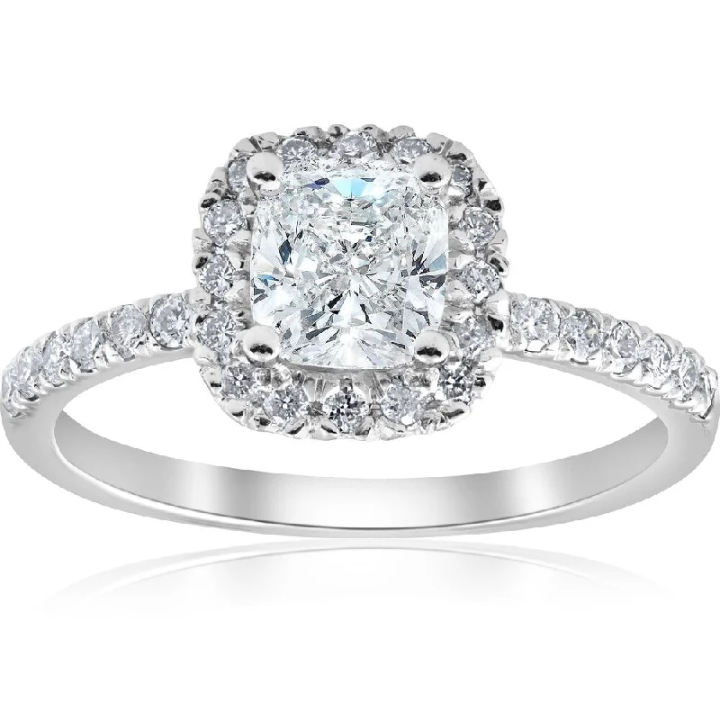 Pompeii3 14k White Gold 2 ct TDW Cushion Diamond Clarity Enhanced Halo Engagement Ring