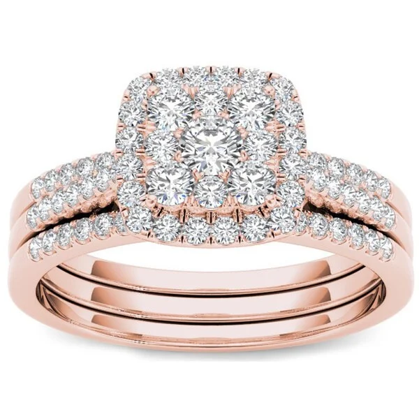 De Couer 10k Rose Gold 1/2 ct TDW Diamond Halo Engagement Ring Set