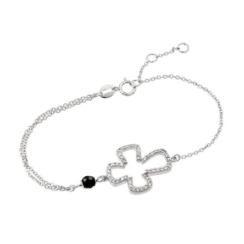 Silver 925 Rhodium Plated Cross Black Enamel Bracelet - BGB00227