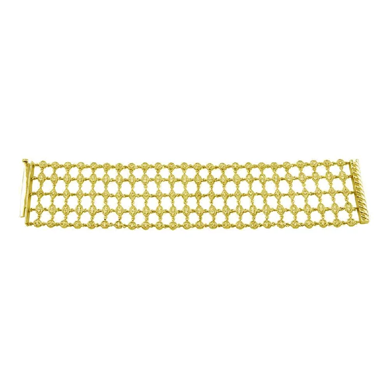 Gold Plated 925 Sterling Silver Round Clear CZ Net Bracelet - STB00361GP