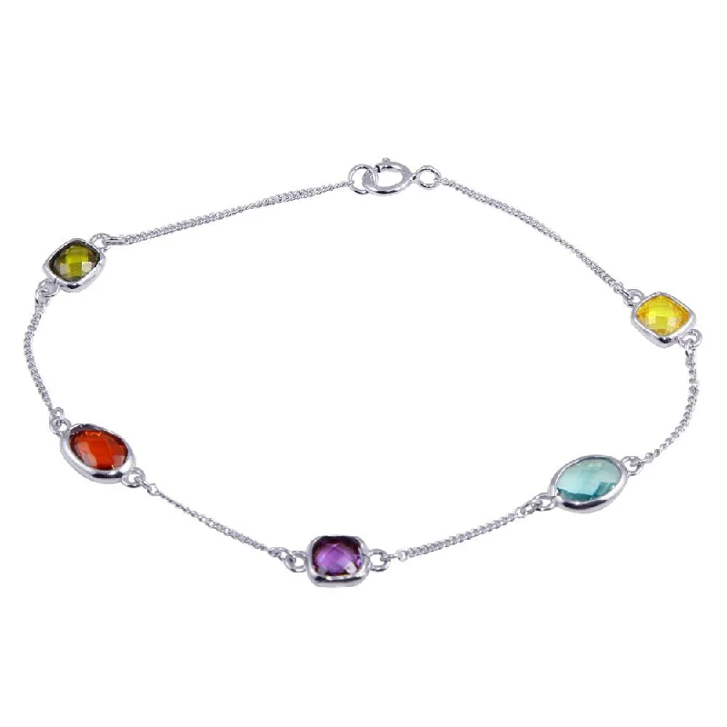 Rhodium Plated 925 Sterling Silver Multi-Color CZ Stone Bracelet - STB00551