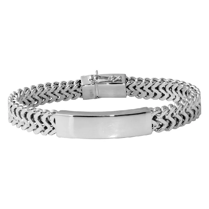 Rhodium Plated 925 Sterling Silver Men's Zigzag ID Bracelet - CDIB00020