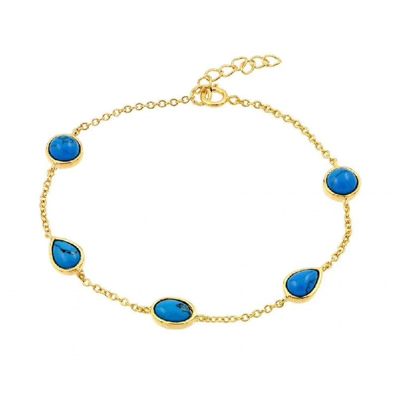 Silver 925 Gold Plated Blue Round and Teardrop CZ Bracelet - BGB00197