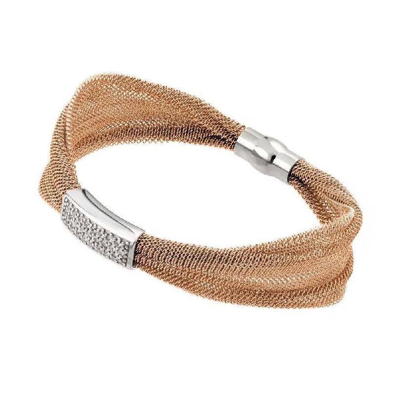 Silver 925 Rose Gold Plated Mesh Italian Bracelet - JPB00004RGP