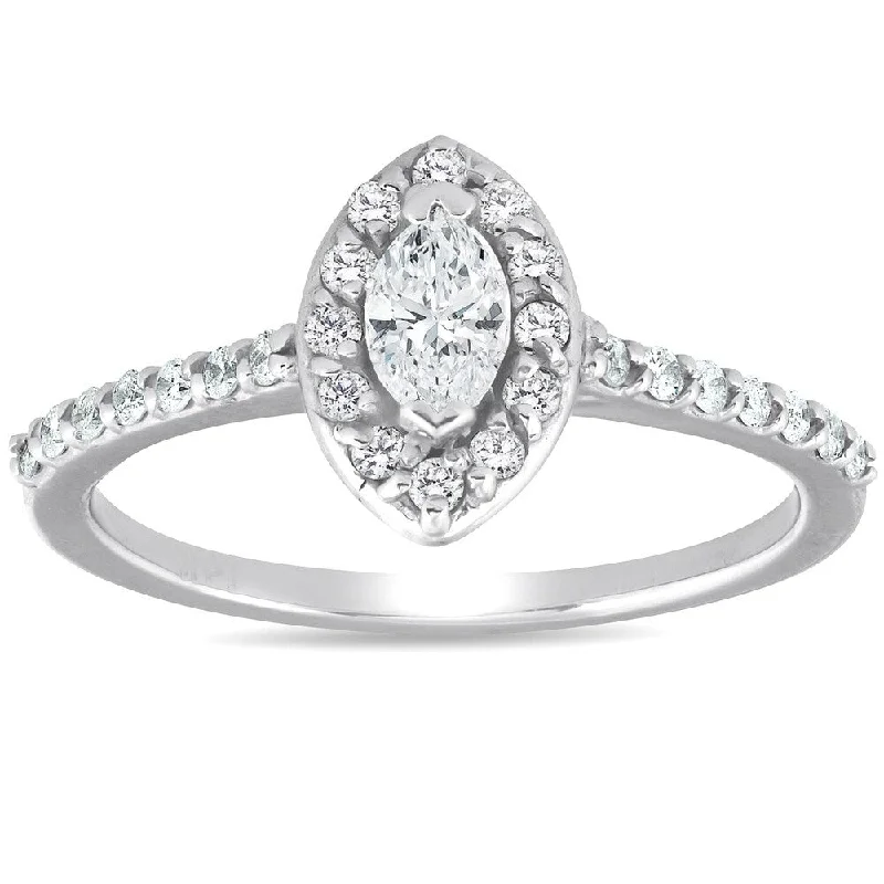 Pompeii3 14k White Gold 1/2 Ct TDW Marquise Halo Diamond Engagement Ring