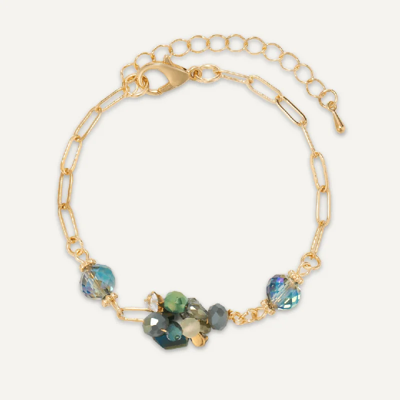 Green Crystal Cluster Clasp Bracelet In Gold-Tone