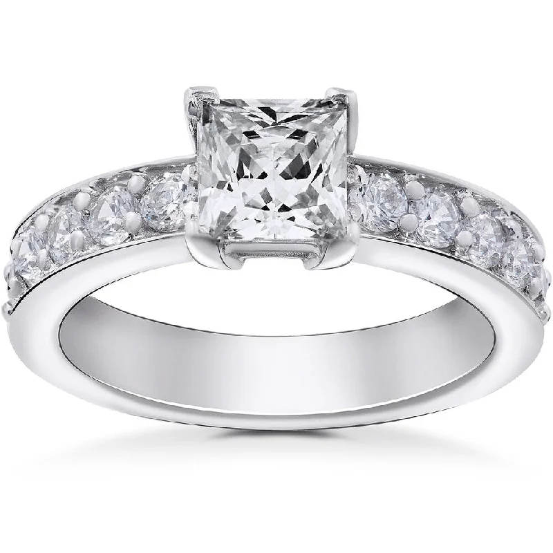 14k White Gold 2 ct TDW Princess Cut Clarity Enhanced Diamond Engagement Ring