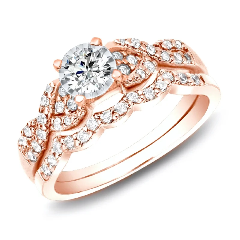 Auriya 3/5ctw Braided Twist Diamond Engagement Ring Set 14k Rose Gold