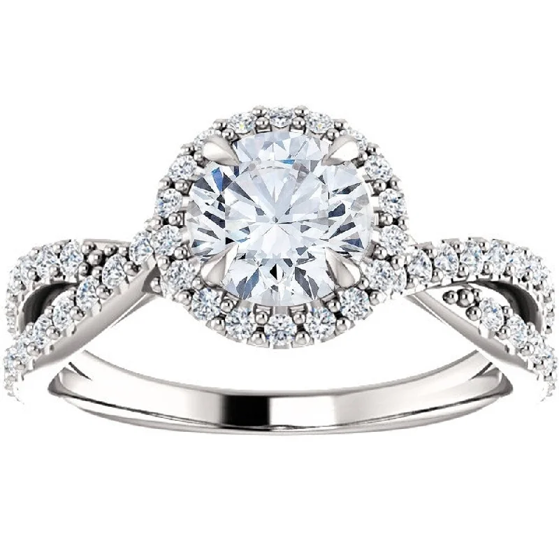 14k White Gold 1 Ct Halo Diamond Engagement Ring Lab Grown (G/SI)