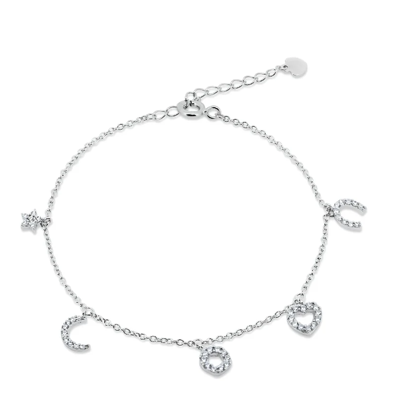 Silver 925 Rhodium Plated CZ Charm Bracelet - GMB00030RH