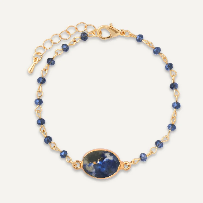 Blue Semi-Precious Stone Clasp Bracelet In Gold-Tone