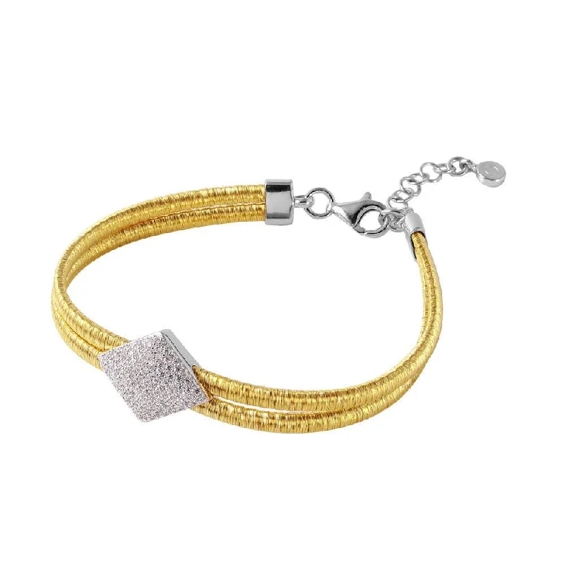 Silver 925 Gold Plated Italian Bracelet with Micro Pave CZ Diamond Shaped Accent - ITB00207GP-RH