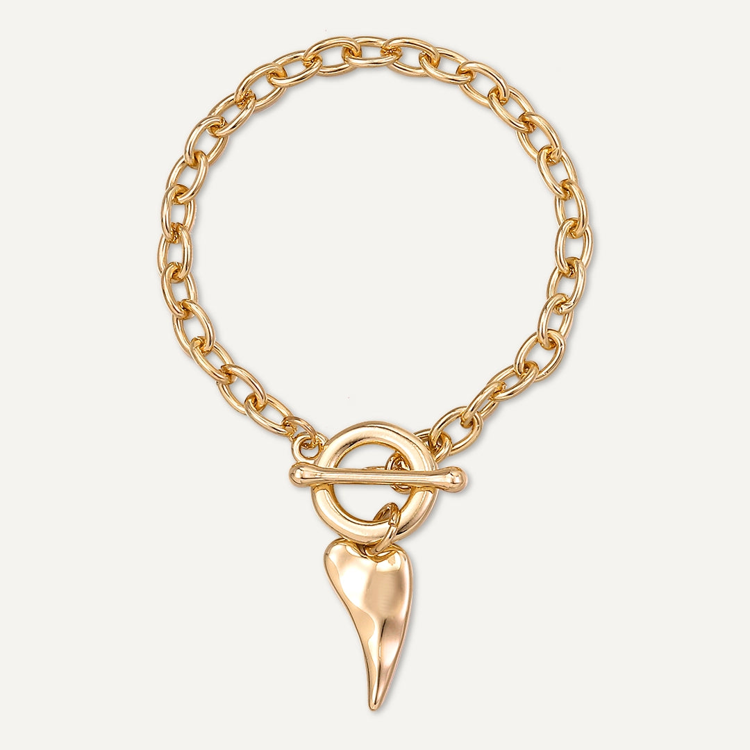 Heart Tusk Charm T-Bar Bracelet In Gold-Tone