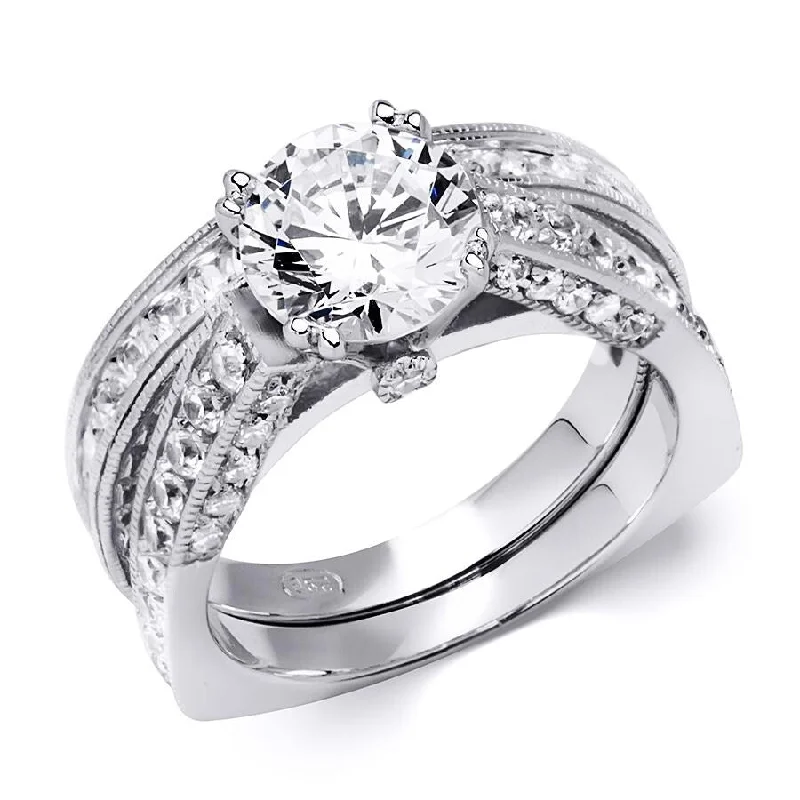 2.00 Carat Wedding Band Engagement Ring Set Authentic Sterling Silver