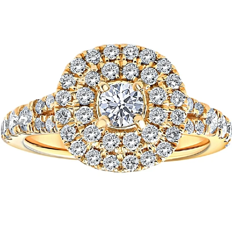 1 Ct TW Diamond Cushion Halo Engagement Ring in Yellow Gold