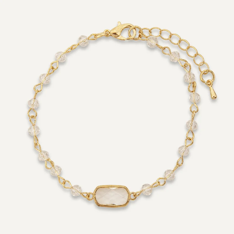 White Crystal Clasp Bracelet In Gold-Tone