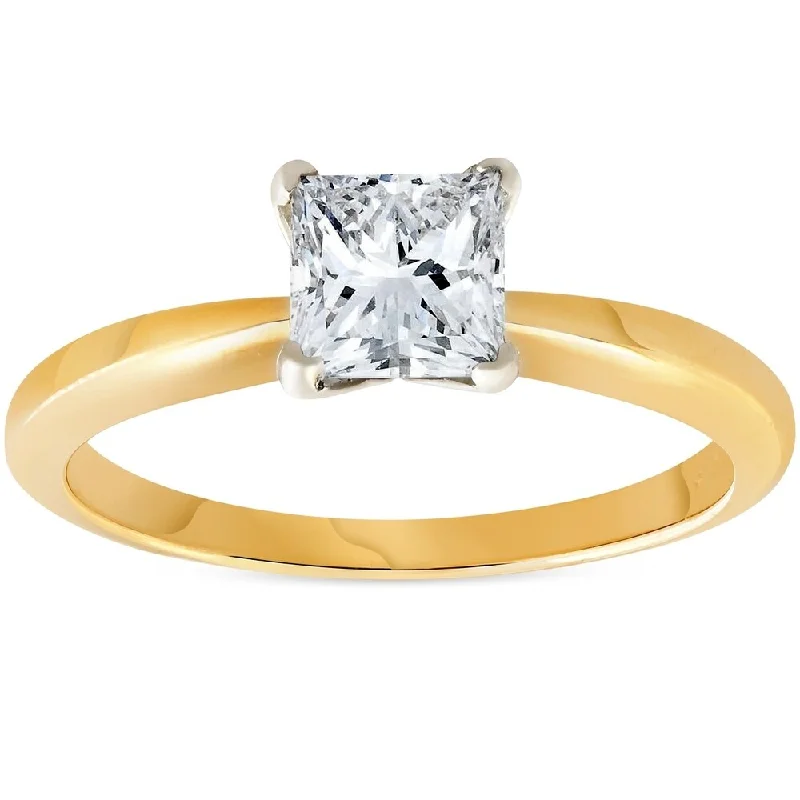 Pompeii3 14K Yellow Gold 1 ct TDW Solitaire Princess Cut Diamond Clarity Enhanced Engagement Ring (H-I/SI1-SI2) - White