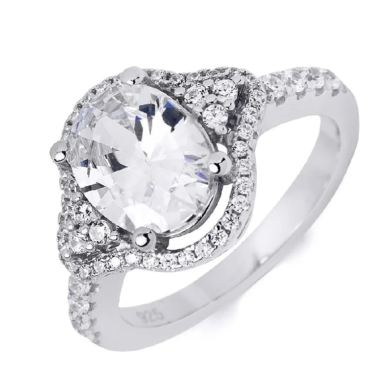 Sterling Silver 2.75 Carat CZ Wedding Engagement Ring Oval Cut