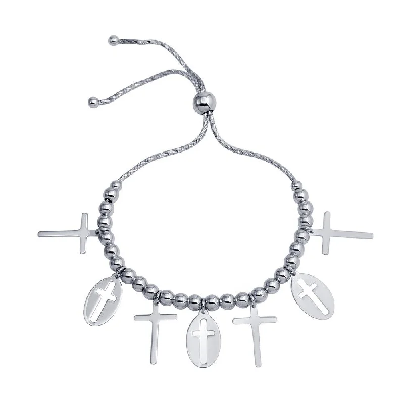 Rhodium Plated 925 Sterling Silver Cross Charms Lariat Bracelet - DIB00061RH