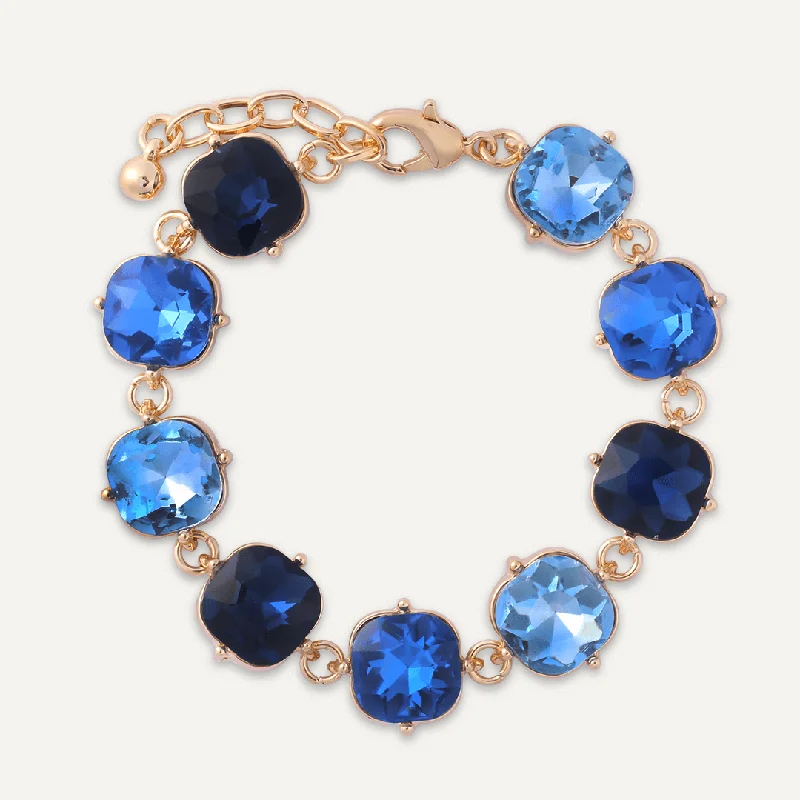 Blue Geometric Jewel Clasp Bracelet In Gold-Tone