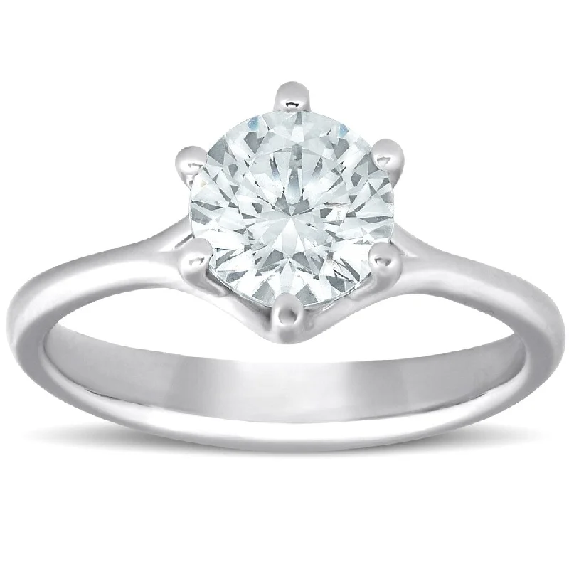 Pompeii3 14k White Gold 1 Ct TDW Solitaire Diamond Engagement Ring Six Prong Clarity Enhanced