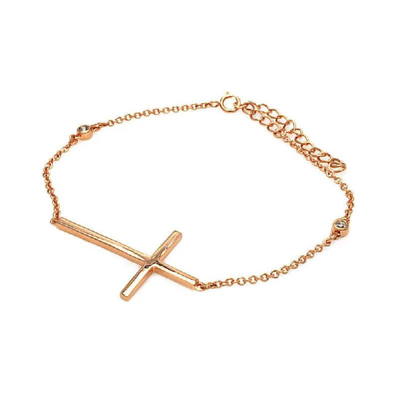 Rose Gold Plated 925 Sterling Silver Cross Chain Bracelet With CZ - BGB00116RGP