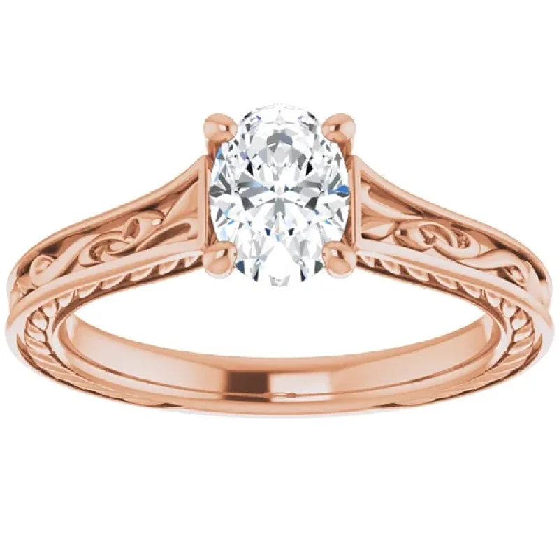 1Ct Oval Moissanite Solitaire Engagement Ring 14k Rose Gold