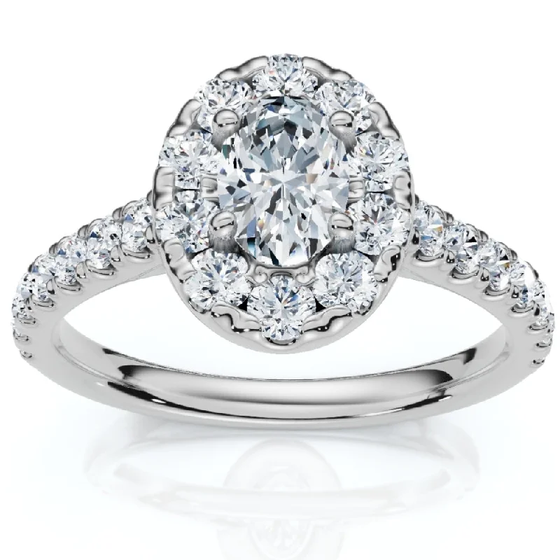 1Ct Oval Diamond Halo Engagement Ring in White Gold