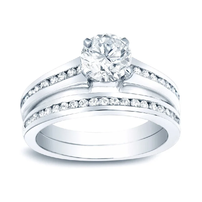 Auriya Platinum 1ct TDW Certified Round Diamond Solitaire Engagement Ring Set