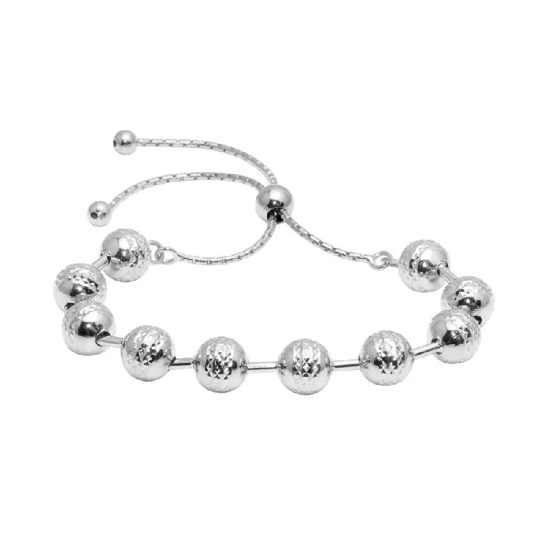 Rhodium Plated 925 Sterling Silver Bead Lariat Bracelet - ECB00116RH