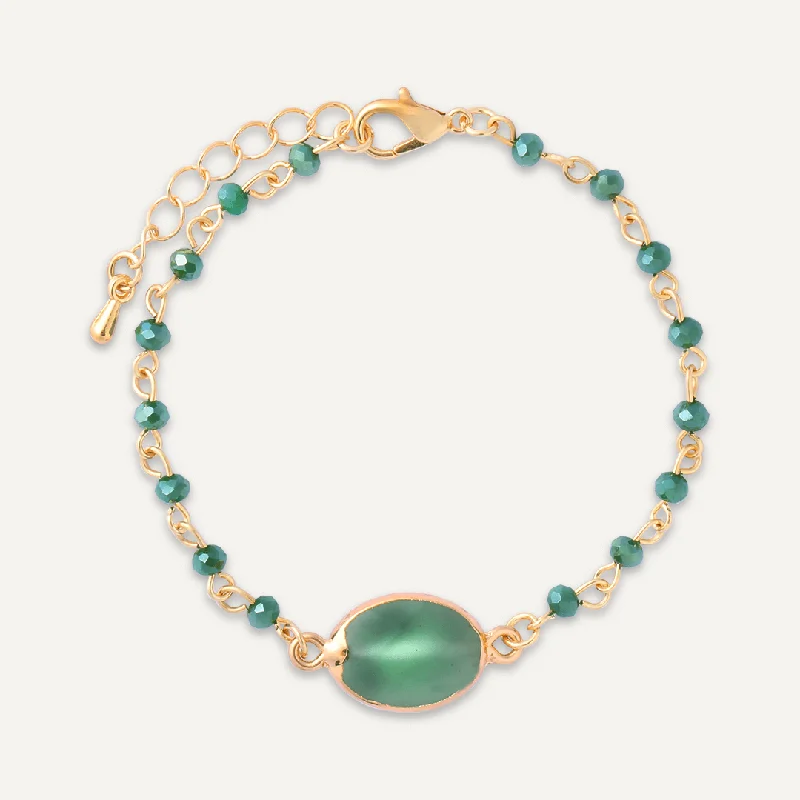 Green Semi-Precious Stone Clasp Bracelet In Gold-Tone