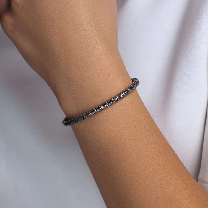 Silver 925 Black Rhodium Plated Italian Weave Design Bracelet - ITB00038BLK