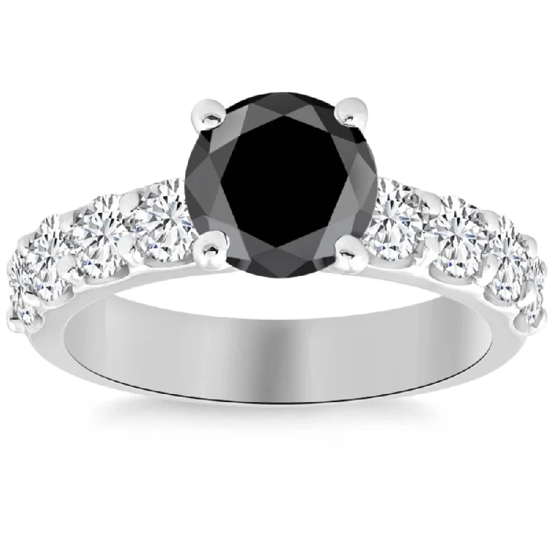 3 1/4Ct Black Moissanite & Diamond Engagement Ring in White or Yellow Gold