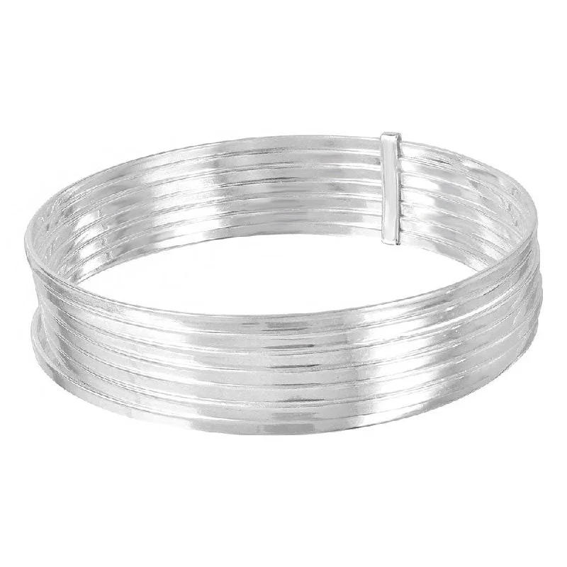 Silver 925 High Polished Plain Semanario Bangle Bracelet - BG125