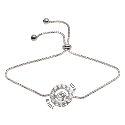 Rhodium Plated 925 Sterling Silver Round Dancing CZ Lariat Bracelet - STB00564