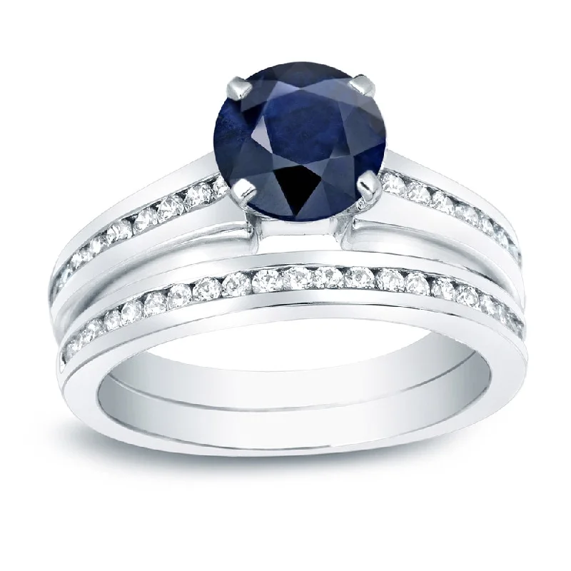 Auriya Platinum 1ct Blue Sapphire and 1ct Diamond Engagement Ring Set