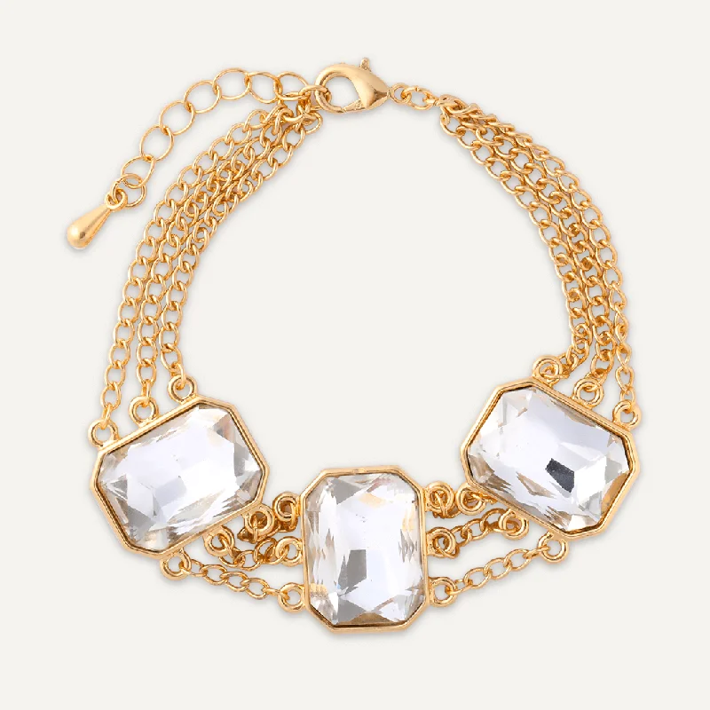 Vintage-Style Multi-Row Crystal Bracelet In Gold-Tone