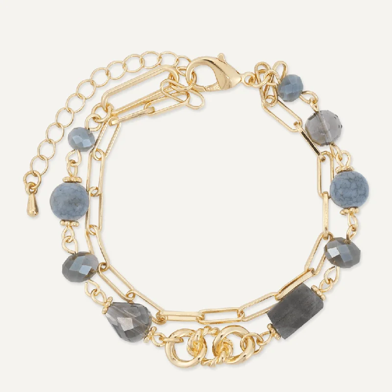 Grey Natural Stone Lobster Clasp Bracelet In Gold-Tone