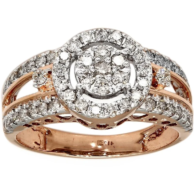 Pompeii3 10k Rose Gold 3/4 Ct. TDW Diamond Engagement Ring Vintage Halo Split Shank