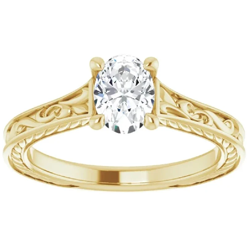 1Ct Oval Moissanite Solitaire Engagement Ring 14k Yellow Gold