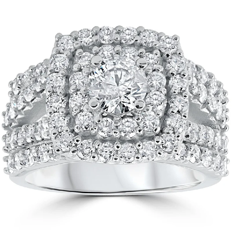 10k White Gold 3ct TDW Cushion Halo Diamond Engagement Ring Set