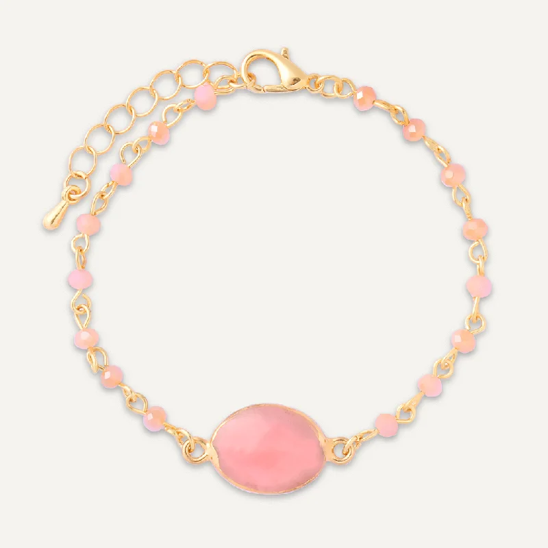 Pink Semi-Precious Stone Clasp Bracelet In Gold-Tone